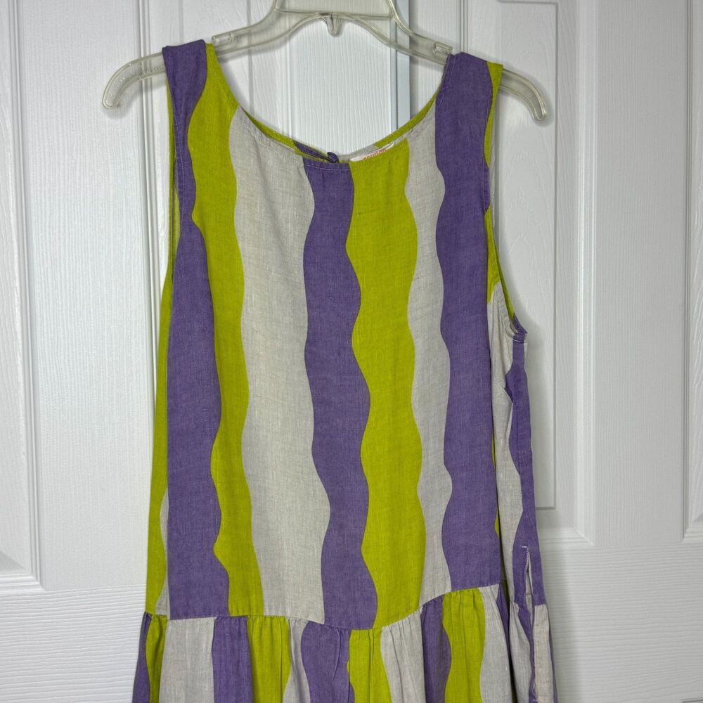 Gorman Mojito 100% Linen Striped Maxi Tiered Dress Pockets Size 14 - Picture 2 of 13